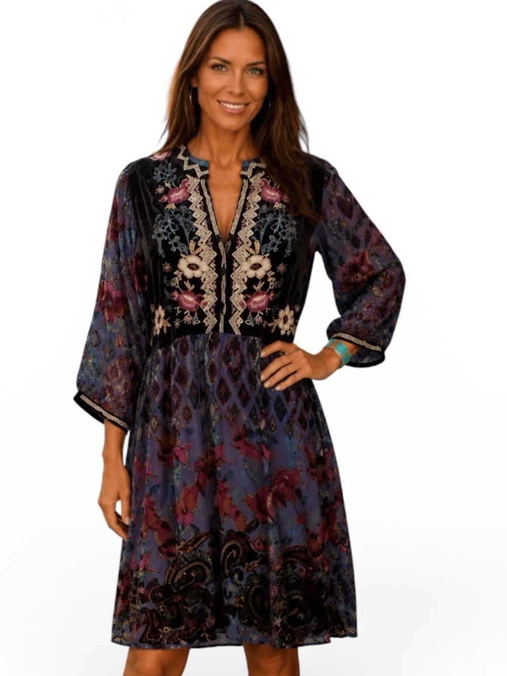 Johnny Was Clara Velvet Burnout Embroidered Floral Dress NWT (oversized)